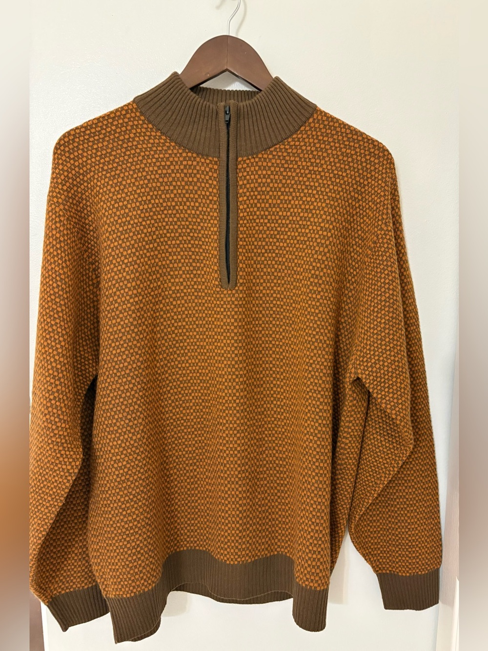 Bachrach Vintage Wool Blend quarter-zip sweater Size:L Honeycomb Knit Pattern